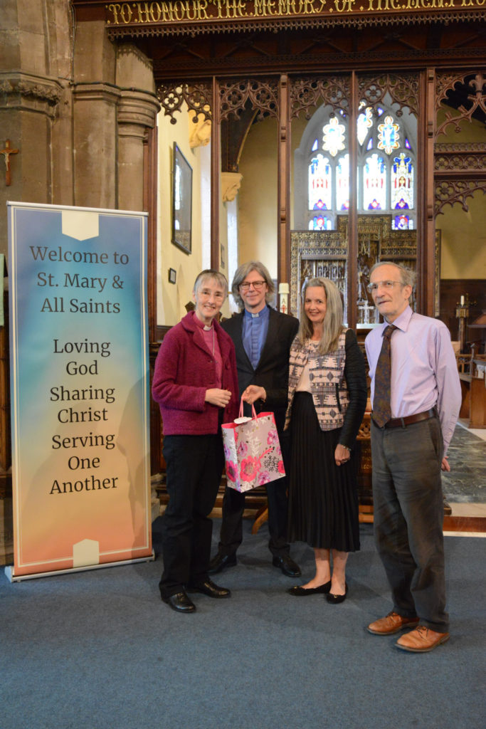 The Rt. Rev. Alison White, Bishop of Hull receiving a gift from our wardens following the One Life Mission.